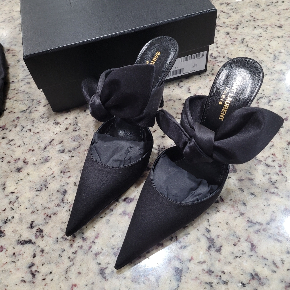 Saint Laurent Black Killer 90 On Pump Satin Ysl Shoe Size 37.5 - Picture 3 of 11
